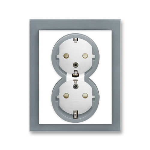 Priza dubla ST cu impamantare alb/gri fresh si protectie copii Neo ABB