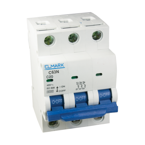 Siguranta automata tripolara 3P 6A C63N 6kA Curba C Elmark
