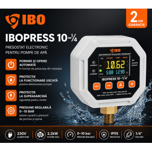 Presostat electronic IBO IBOPRESS 10 1/4”, 2.2kW, 230V, protecție suprasarcină și funcționare uscată