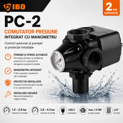 Presostat IBO PC-2 cu manometru integrat pentru hidrofor, 1”, 230V