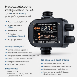 Presostat electronic inteligent IBO PC-24 2,2 kW 230V, 10 bar, protectie functionare uscata