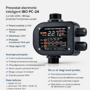Presostat electronic inteligent IBO PC-24 2,2 kW 230V, 10 bar, protectie functionare uscata