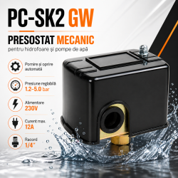 Presostat mecanic IBO PC-SK2 GW 1/4”, 230V, 1.2–5 bar, 12A