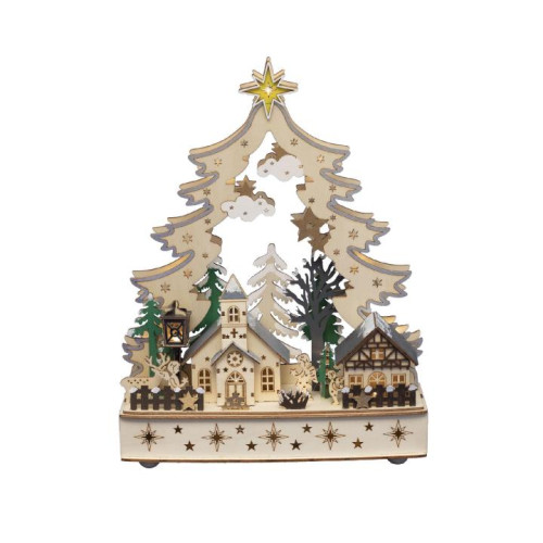 Figurina decorativa Sat de Craciun Lemn 