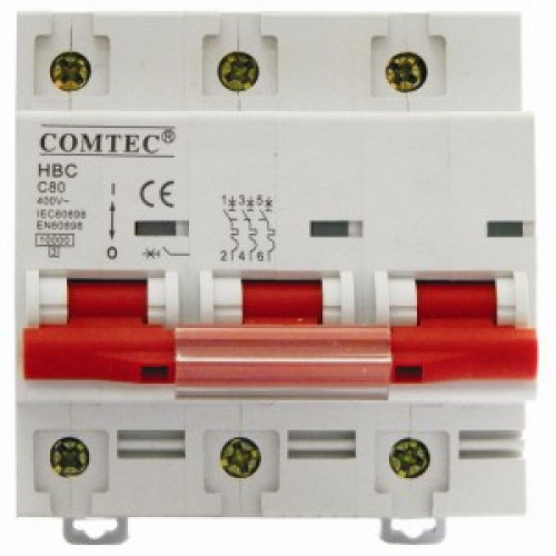Siguranta automata tripolara 3P 80A HCB 10kA (MCB) Curba C Comtec