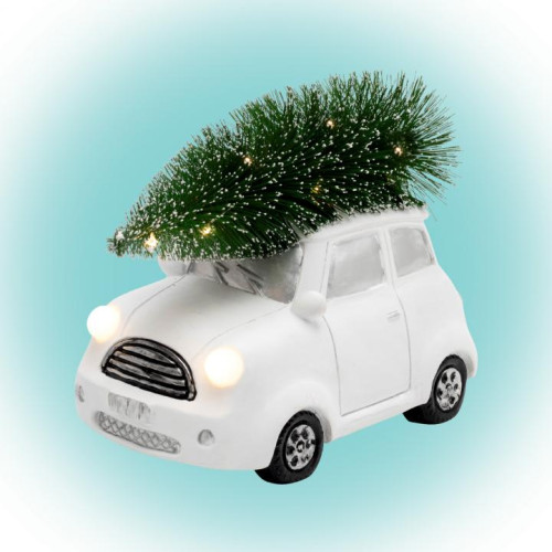 Figurina ceramica, masinuta alba cu brad KDCA 15 Somogyi